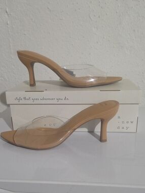 A New Day Lupita Nude Clear Strap Mid-Heel Mule